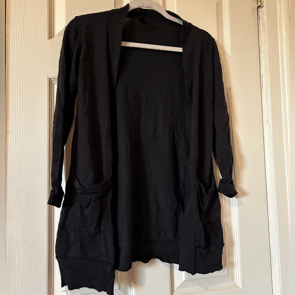 Lightweight long black cotton spandex cardigan